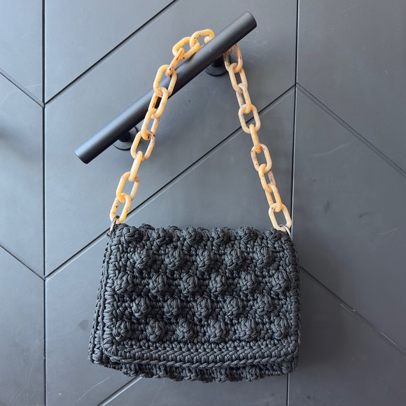 Handbags - One&Only Black Crochet Shoulder Bag with Chain Strap